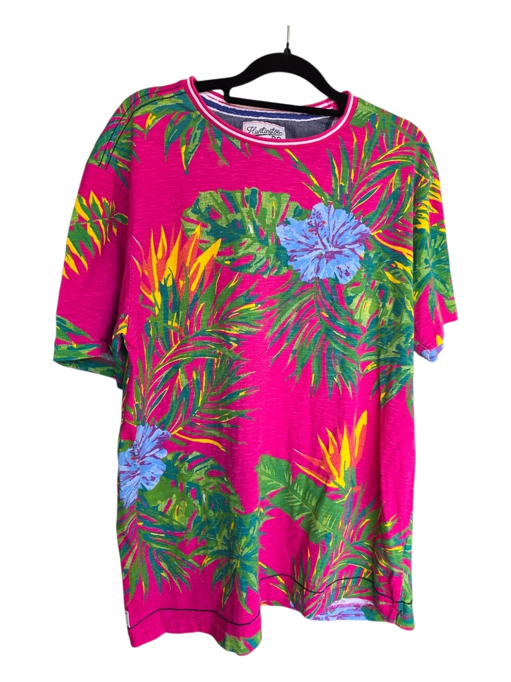 Huntington Beach Floral Surf Shirt Pink Vibrant Tropical Floral Tee Large
